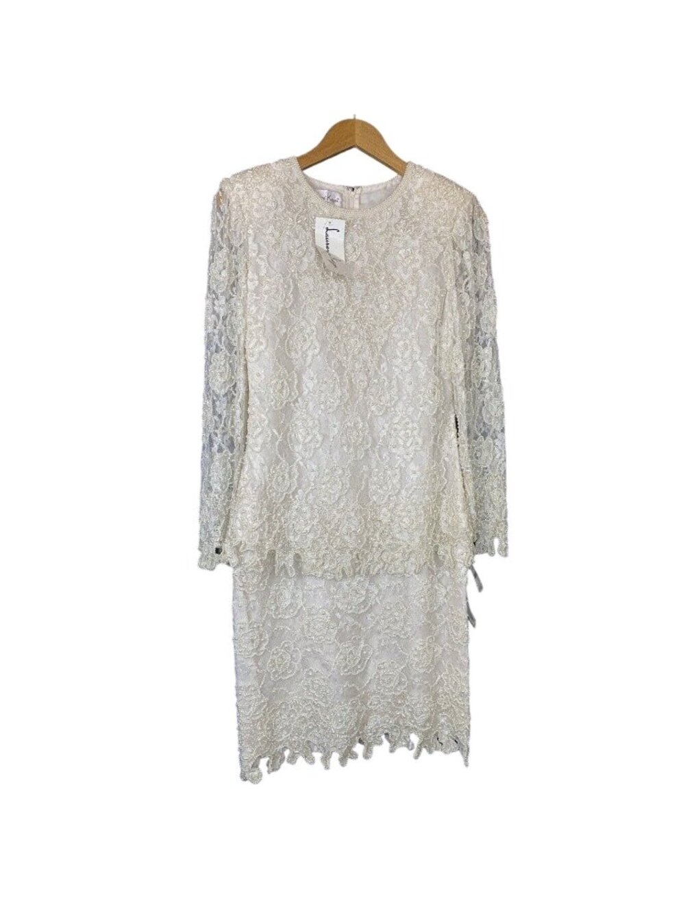VTG Med Laurence Kazar Ivory Cream Formal Drop Waist Wedding Beaded Sequin Dress